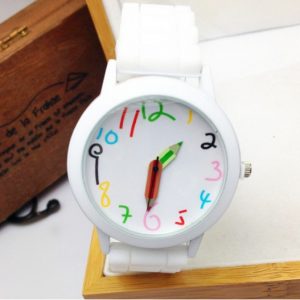 Часы с стрелками-карандашами и белым браслетом