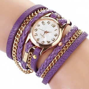Кожаный браслет с цепочкой фиолетовый